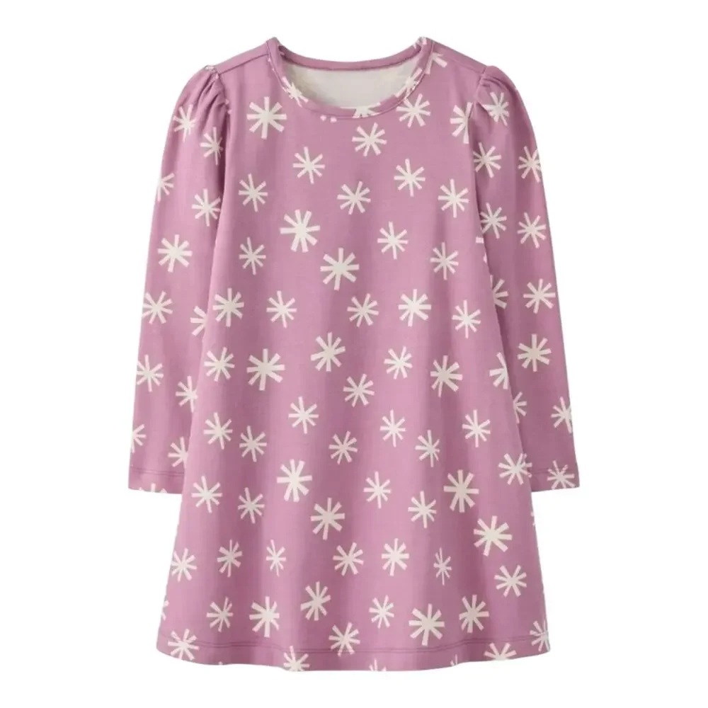 Long Sleeve Swing Dress. “Snowflakes on Orchid Haze.” Size 2.